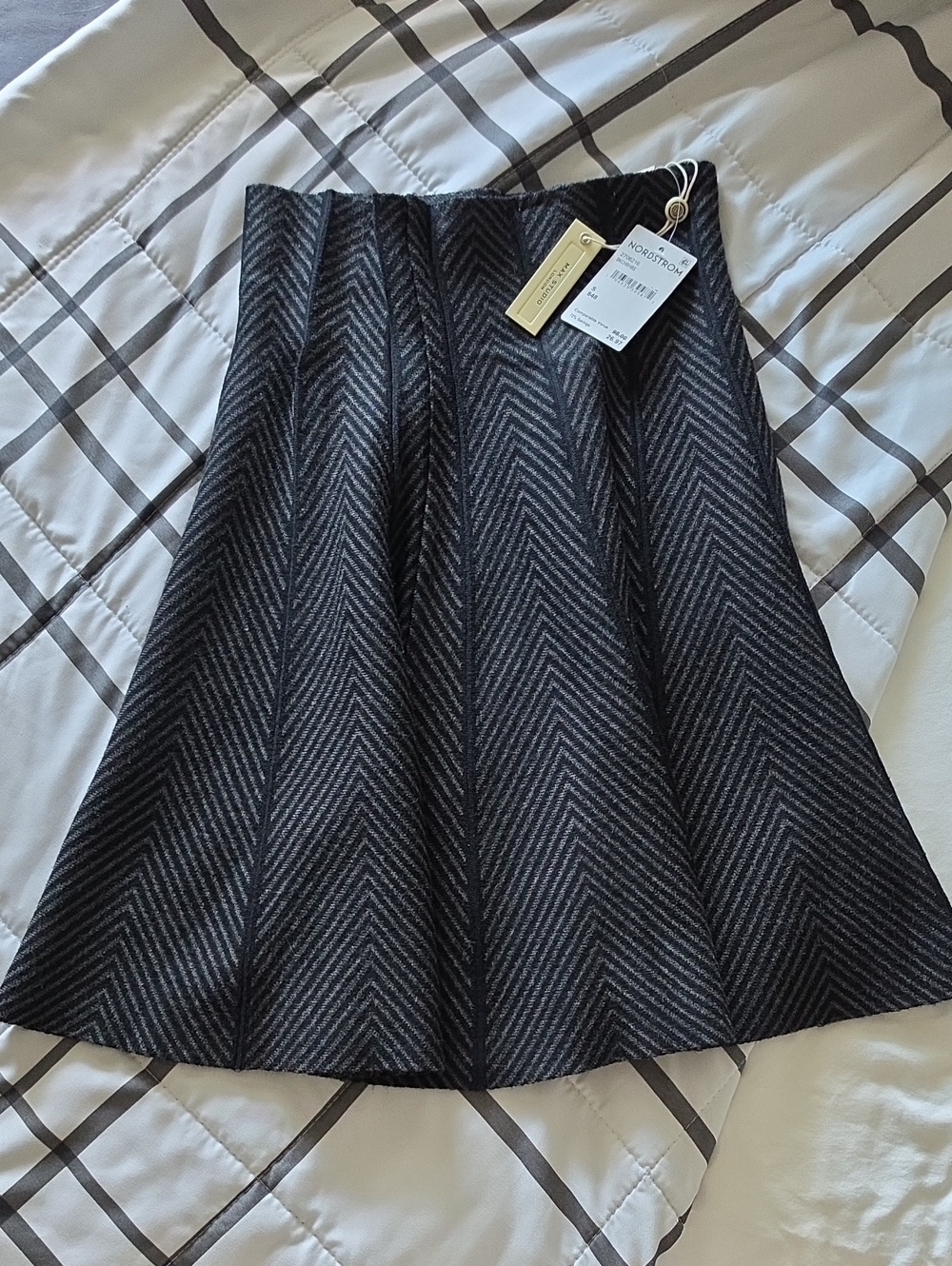Nordstrom Charcoal Chevron A-Line Skirt